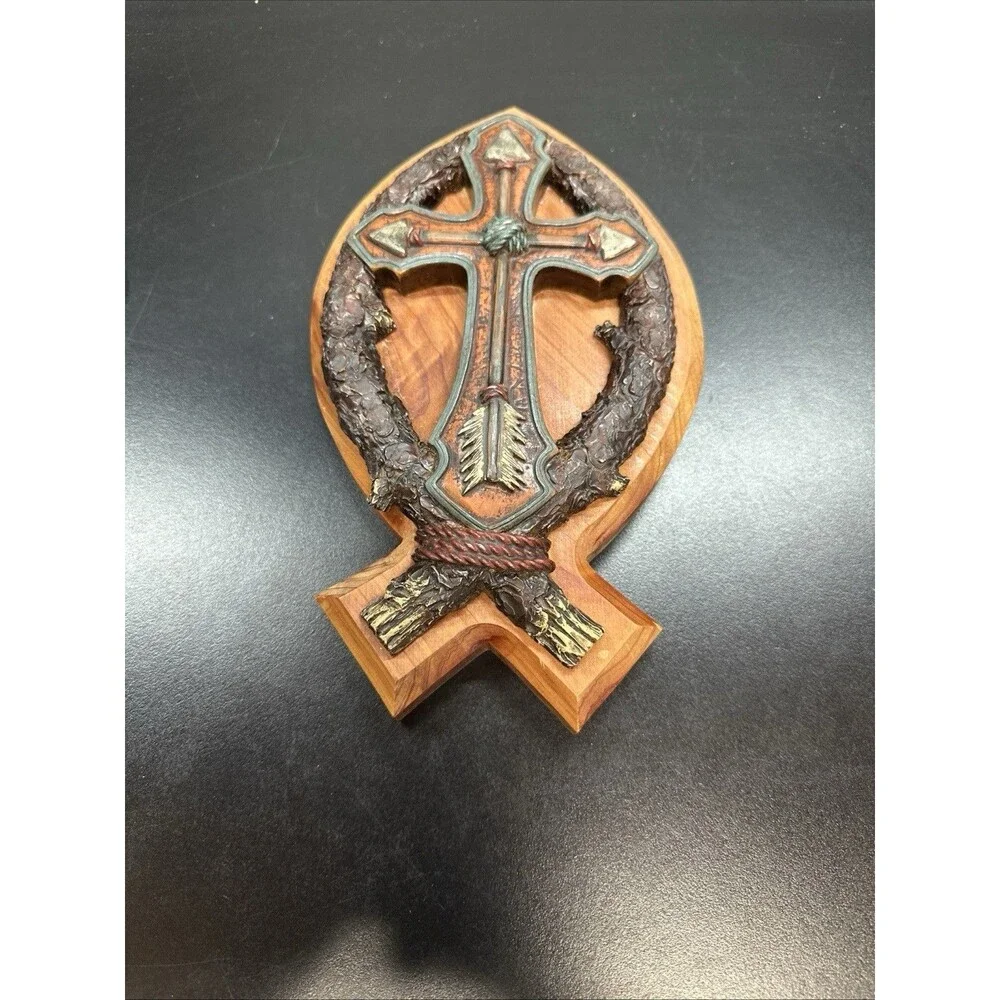 Wood-Resin Cross/ Fish Design  Religious Christian Decor